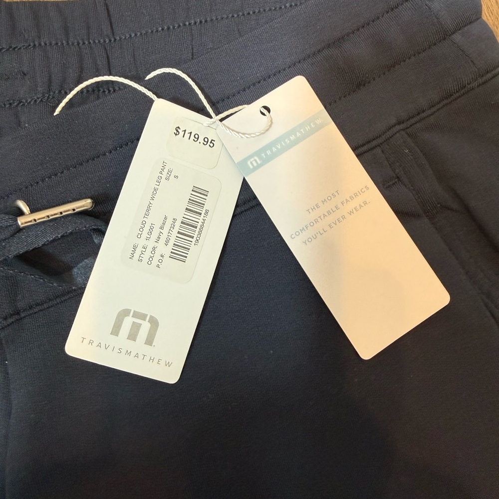 NWT Sz S Travis Mathew Navy Cloud Terry Wide-Leg Jogger Pants - Lightweight - Picture 3 of 5